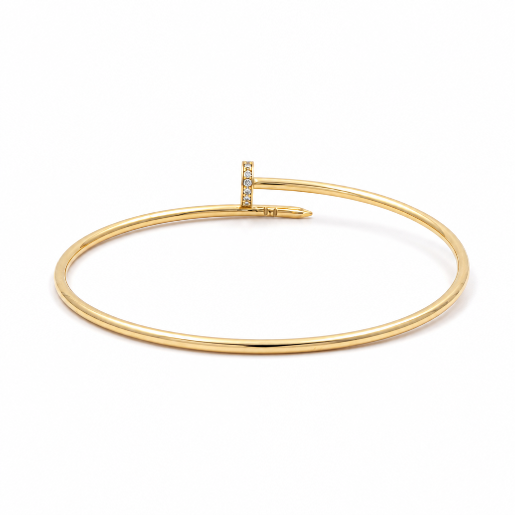 14K Yellow Gold Semisolid Nail Bangle Bracelet with Cz / Weight: 3.4 GR / DQBB4NL-1