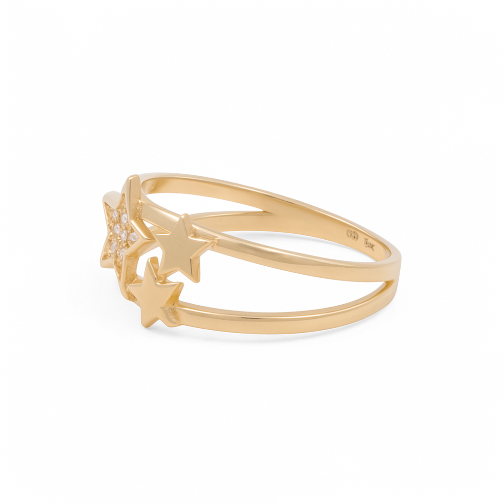 14K Yellow Gold Stars Women's Ring with Cz / Size: 7.5 / Weight: 1.9GR / DQWR4ST