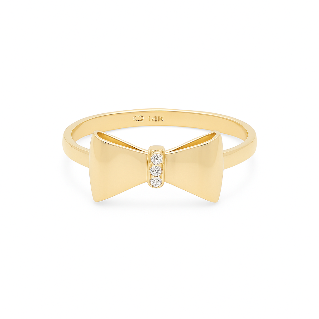 14K Yellow Gold Ribbon Women's Ring with Cz / Size: 9 / Weight: 1.8 GR / DQWR4RB-2