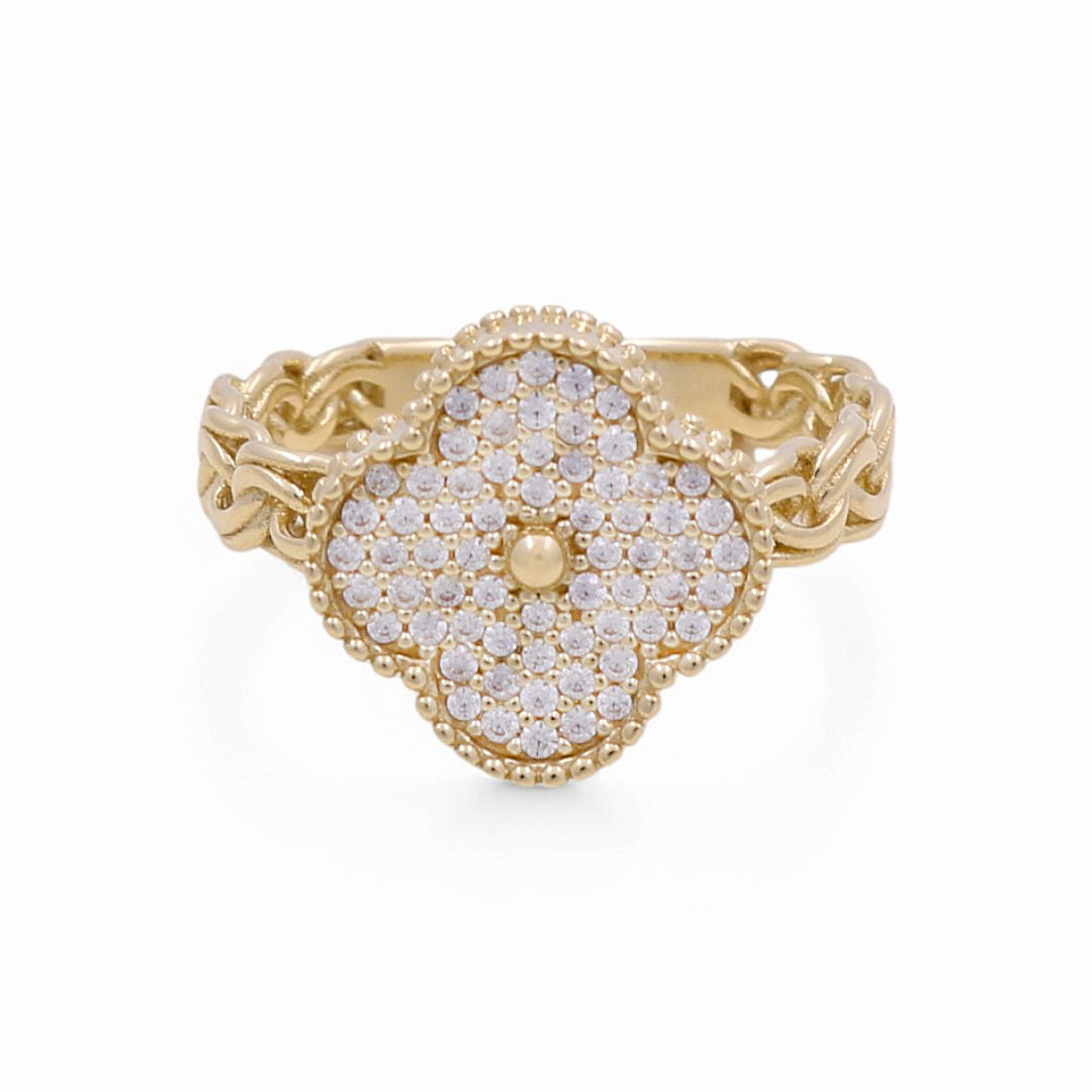 10K Yellow Gold Clover Women's Ring / CZ / Size: 7.5 / Weight: 3.2 GR / DPWR0CLV-1