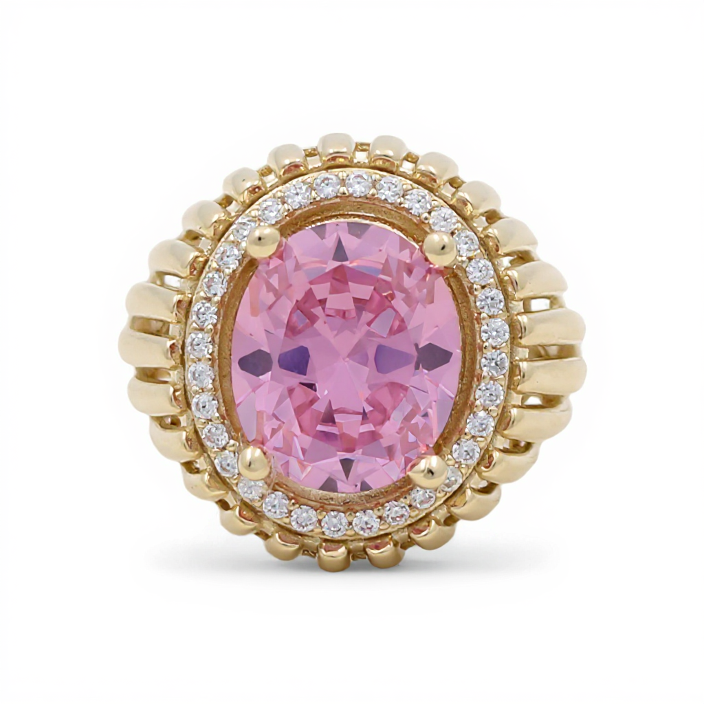 10K Yellow Gold Fashion Women's Ring with Pink and White Cz / Size: 8.5 / Weight: 6.5 GR / CQWR0FS-3