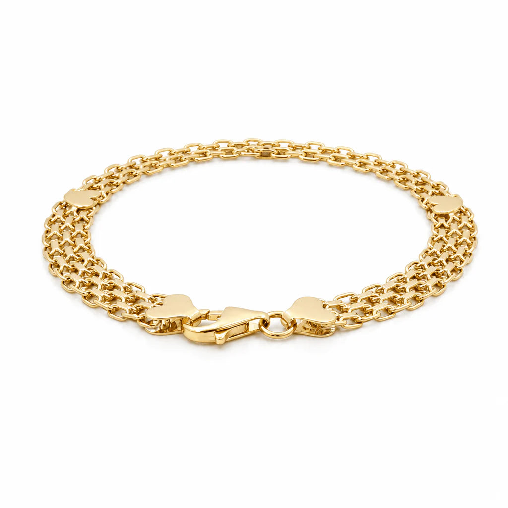 10K Yellow Gold Bismark Women's Bracelet with Hearts / Size: 7.5” / Weight: 6.2GR / DQWB0HR-9