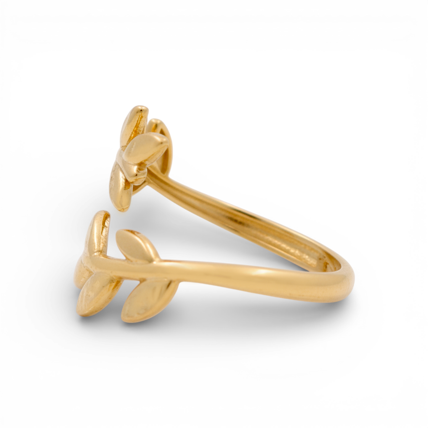 14K Yellow Gold Leaves Women's Ring with Diamond Cut / Size: 7.5 / Weight: 2.2 GR / PBR-5