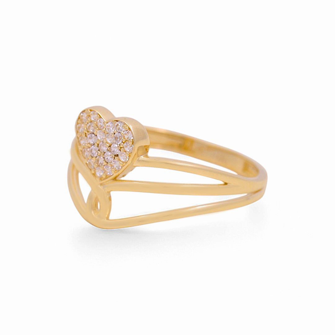 14K Yellow Gold Fashion Heart Women's Ring with White Cz / Size: 7.5 / Weight: 1.8 GR / P03R-3984