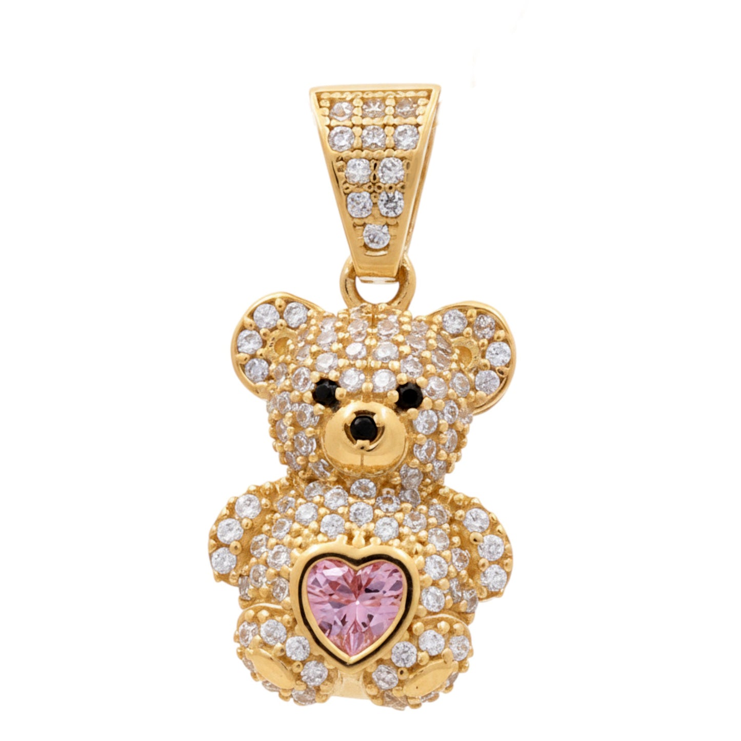 14K Yellow Gold Fashion Bear Pendant with Pink Cz / Weight: 3.1GR / P18P-5