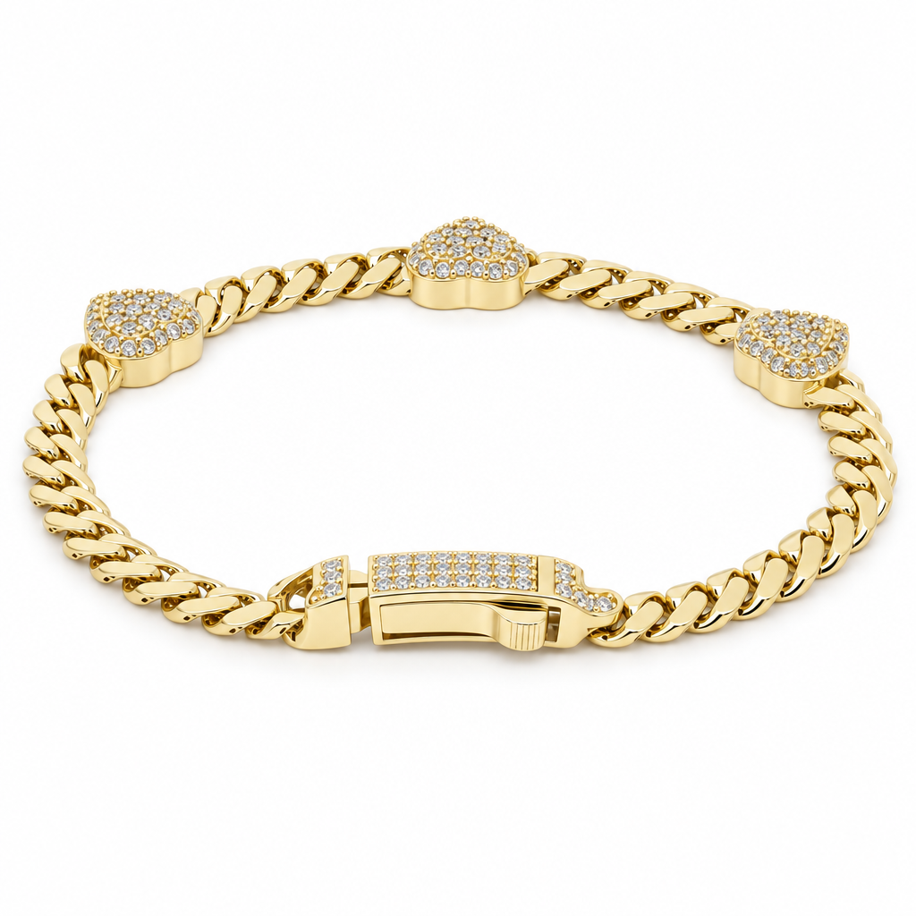 10K Yellow Gold Monaco Women's Bracelet with Three Hearts / CZ / Size: 7.5" 5MM / Weight: 7.4 GR / DOWB0MONHR-3