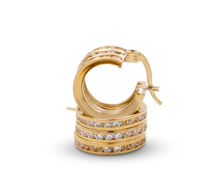 10K Yellow Gold Fashion Hoops Earrings with Cz / Size: 7mm / Weight: 2.7 GR / CCFEH0FS