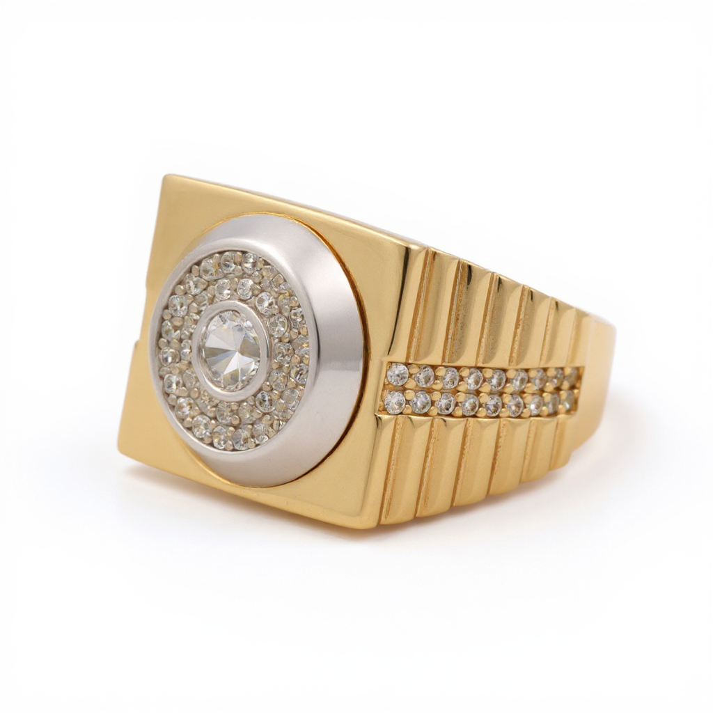 14K Yellow and White Gold Fashion Men’s Ring with White Stones / Size 11 / Weight: 9 GR / DOMRTT4FS