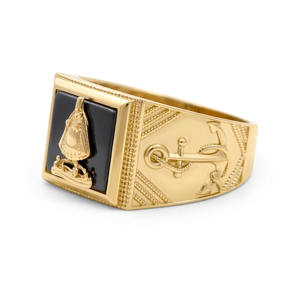 10K Yellow Gold Virgen de la Caridad With Onyx Men's Ring / Size:12 / Weight: 6.3 GR / CQMR0VC-5