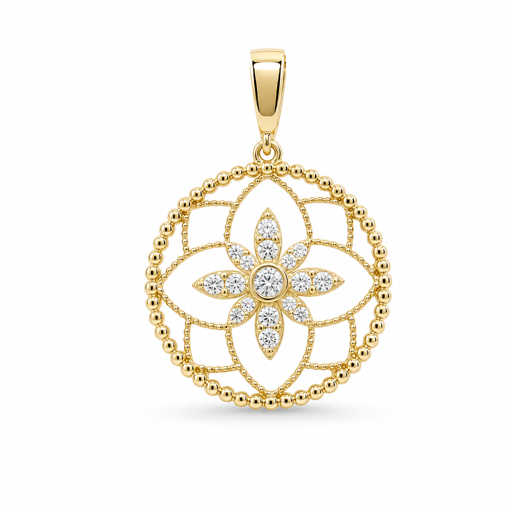14K Yellow Gold Medal with Flower Pendant / Weight: 1.5 GR / P55P-79