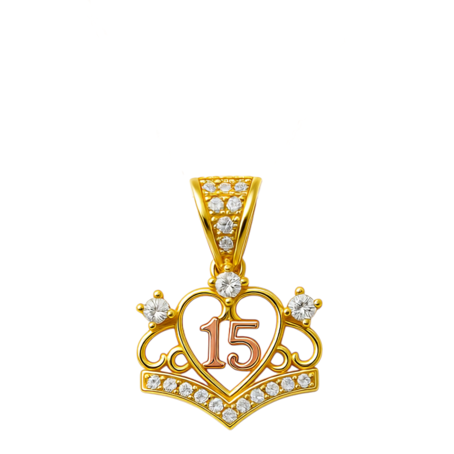 10K Yellow and Rose Gold Quinceanera Pendant with Cz / Weight: 1.3 GR / CAPDTT015