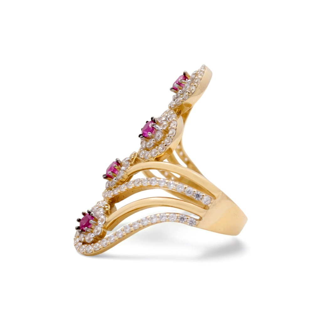 14K Yellow Gold Fashion Women's Ring with pink Cz / Weight 5.1 GR / BOWR4FS-26