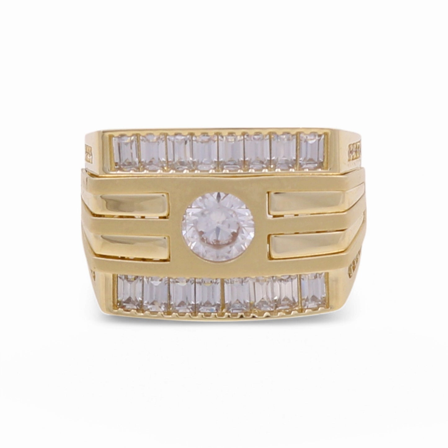10K Yellow Gold Men’s Fashion Ring Baguette White Stones / Size 9.5 / Weight: 8.6 GR / P80FM-21