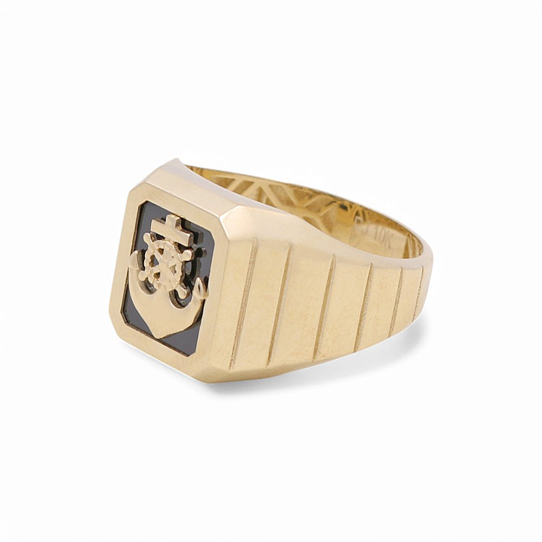 10K Yellow Gold Anchor SQ Men’s Ring with Onyx Stone / Size 11 / Weight: 5.7 GR / BPMR0AN-1