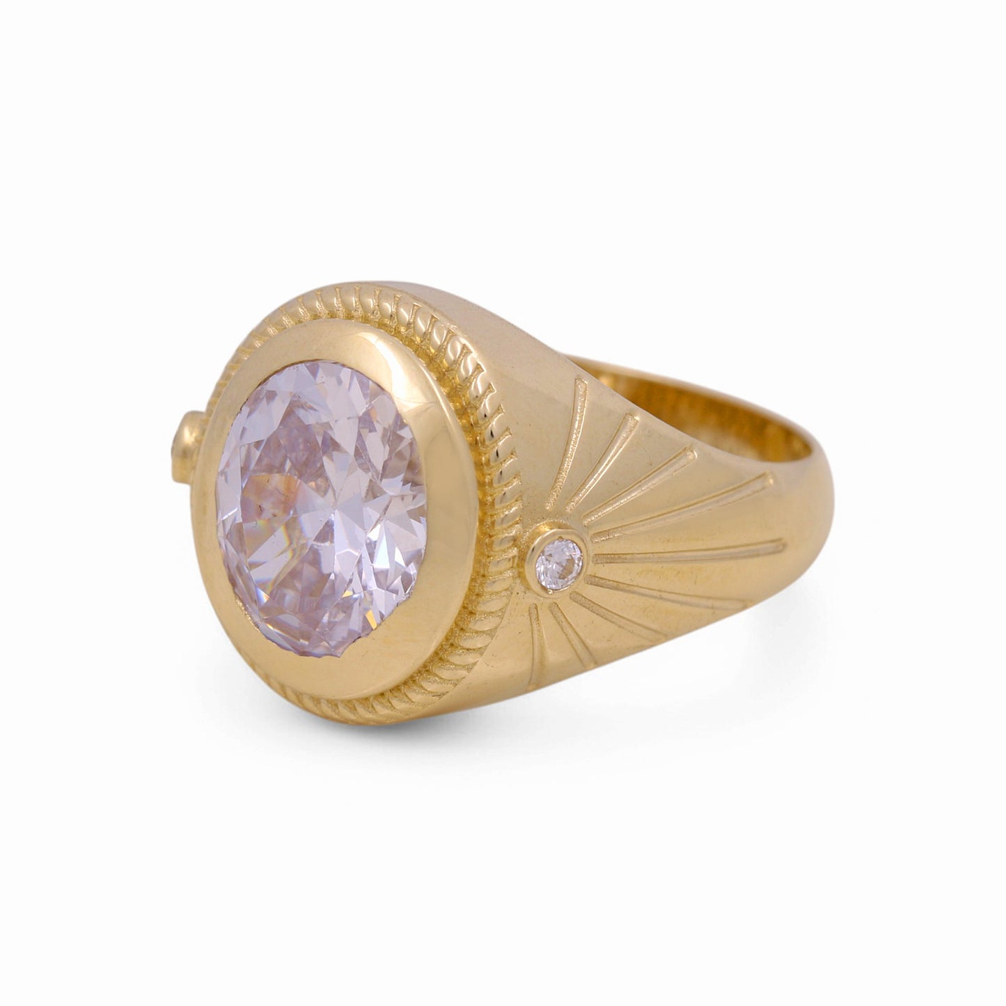 14K Yellow Gold RD Fashion Men's Ring with White Cz / Size: 10 / Weight: 7.3 GR / BOMR4FS-44