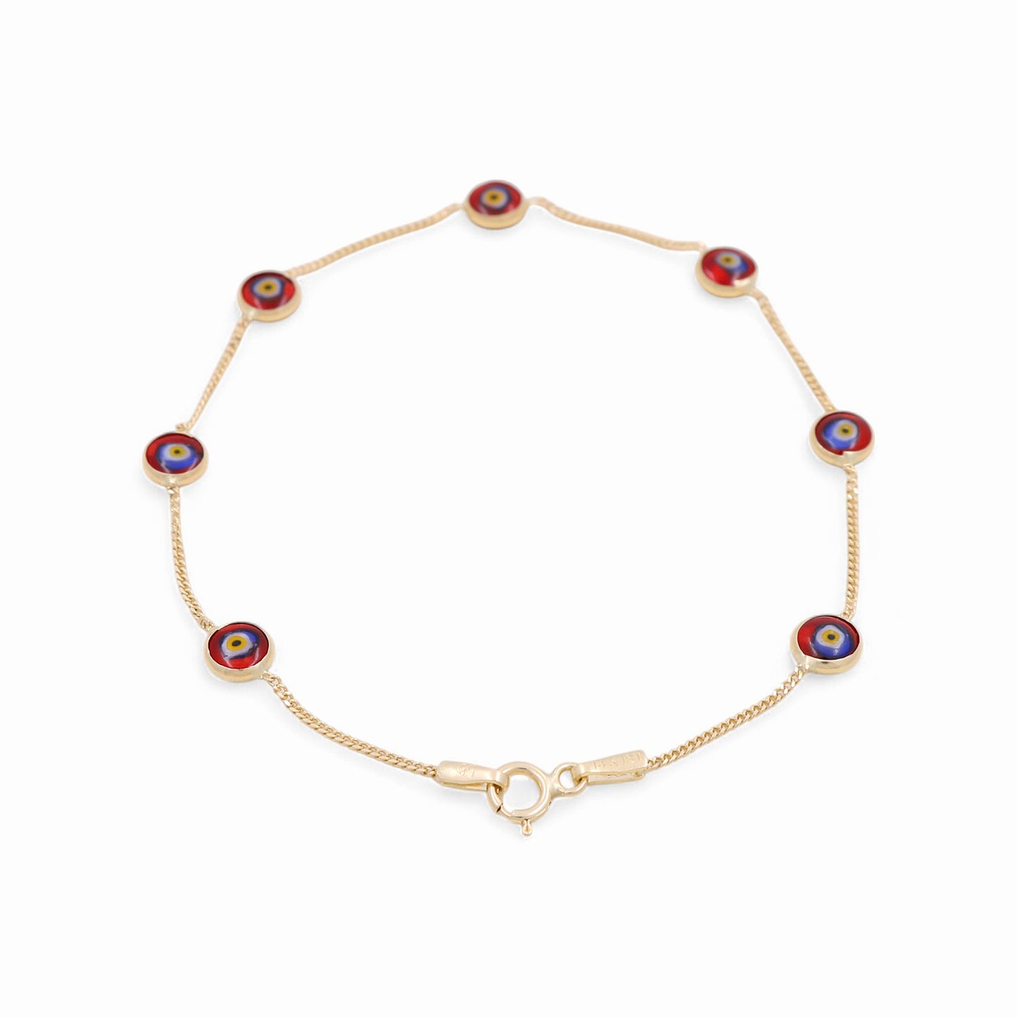 14K Yellow Gold Women's Evil Eye Bracelet with Colors / Size: 7.5" / Weight: 1.7 GR / AOWB4EY-1
