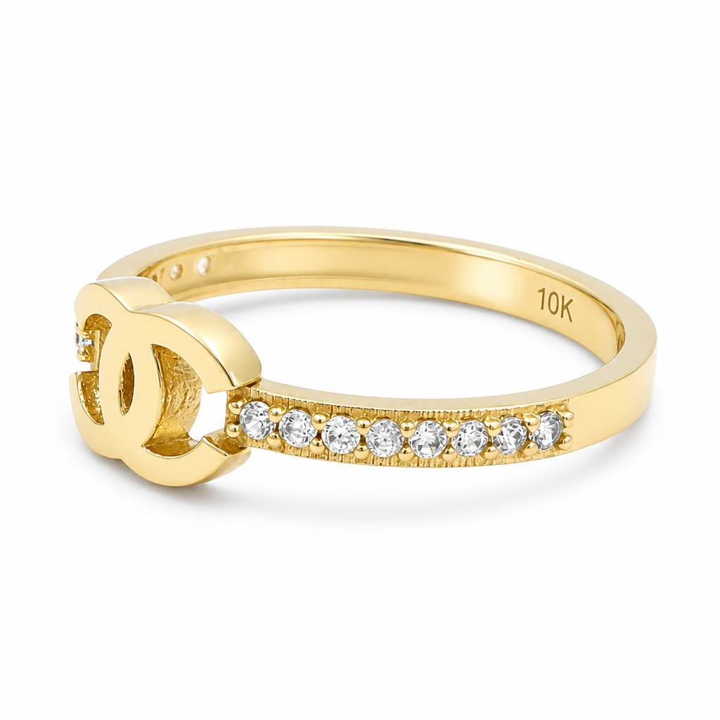 10K Yellow Gold Fashion CC Women's Ring with Cz Stone/ Size: 7 / Weight: 1.7 GR / DQWR0CC-2
