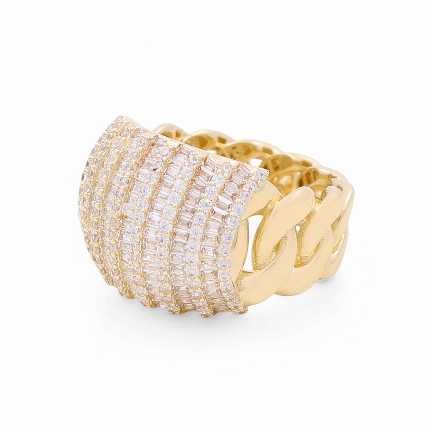 14K Yellow Gold Fashion Chain Women's Ring with Cz / Size: 8 / Weight: 7.1 GR / CPWR4FS-1