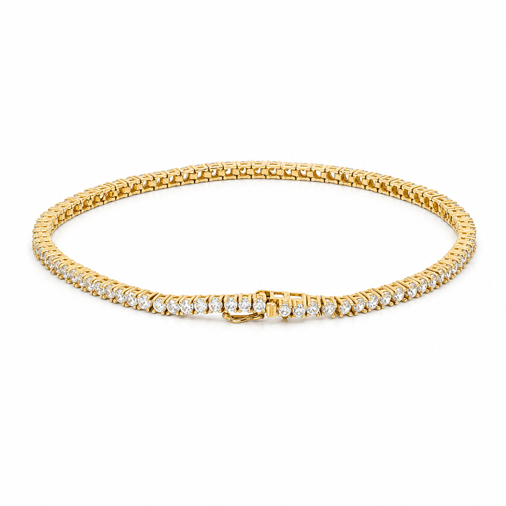 14K Yellow Gold Tennis Link Bracelet with Cz / Size: 2.2mm 7.5" / Weight: 5.9 GR / LLBWB4FS