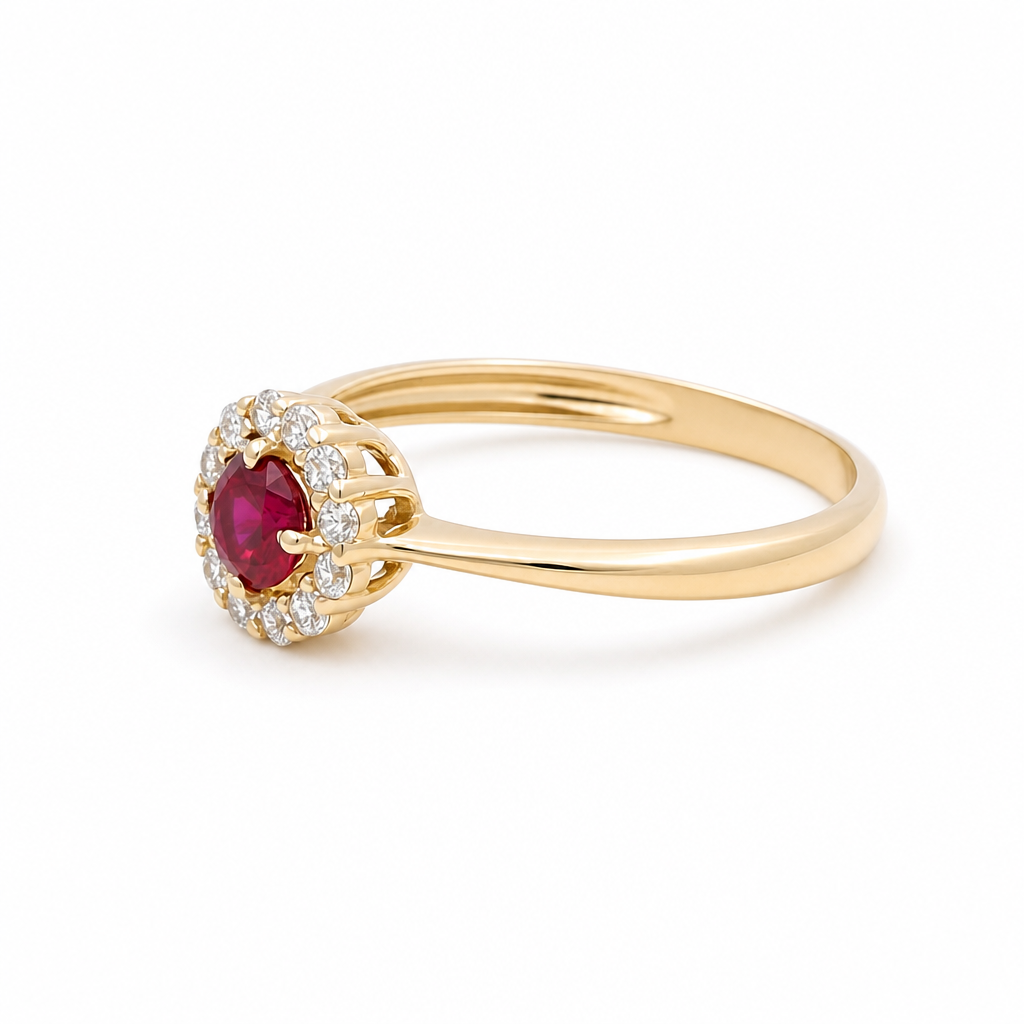 14K Yellow Gold Fashion Women's Rings with Red Cz Stone / Size:7.5 / Weight: 2.1GR / 308-00131