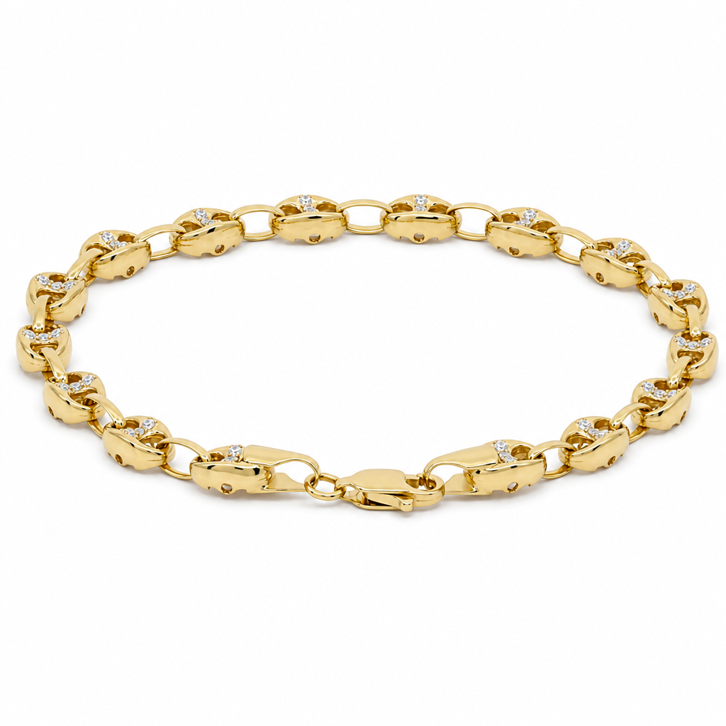 14K Yellow Gold Fashion GG Bracelet with Cz / Size: 7.5" / Weight: 7.9 GR / LLBWB4GG