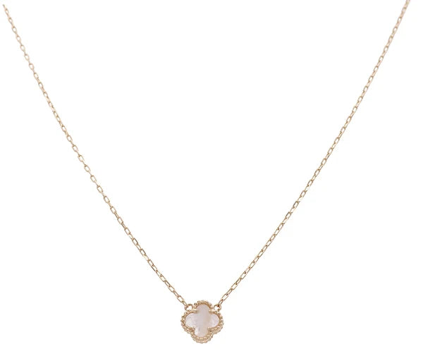14k Yellow Gold White Clover Necklace / Size: 18'' / Weight: 3gr / BQNK4CLV-3