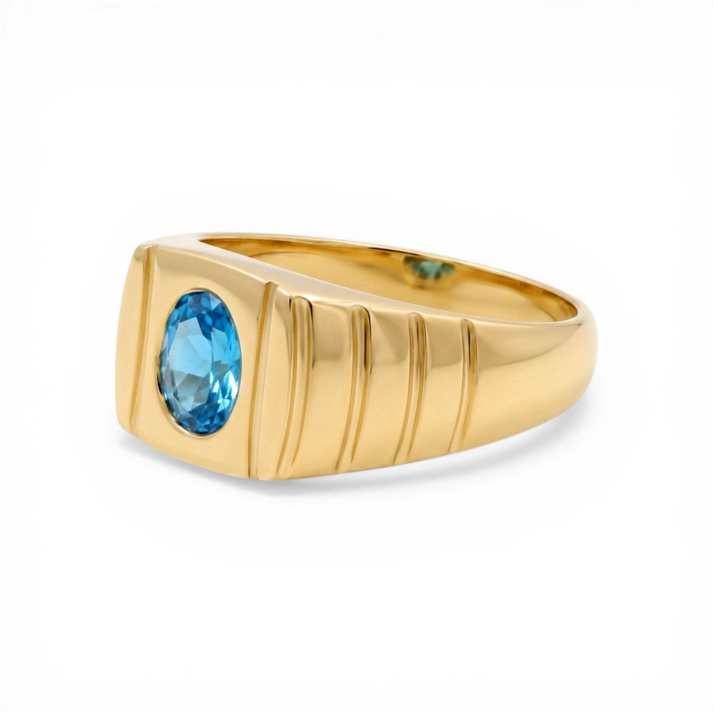 10K Yellow Gold Fashion Men's Ring with Light Blue Stone/ Size :11.5 / Weight: 7.1GR / CLBMR0FS-2