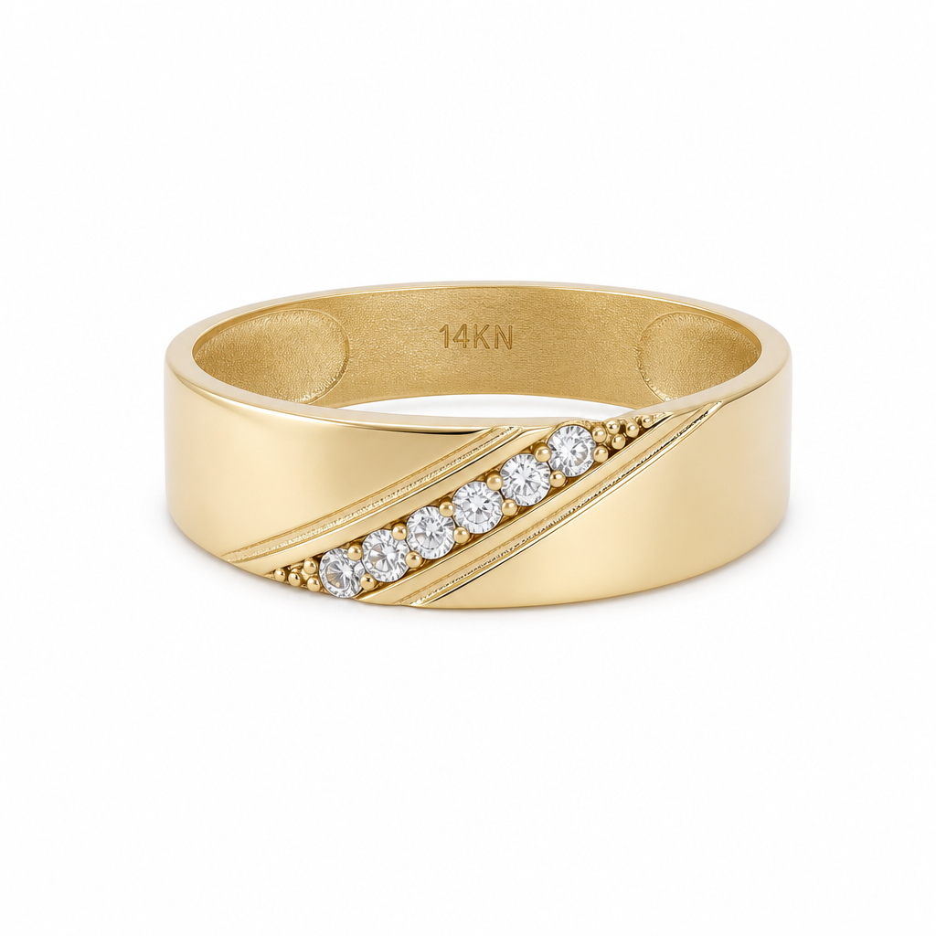 14K Yellow Gold Men’s Wedding Band / Stone: Cz / Size: 10.5 / Weight: 2.8 GR / KEEMWB4BS-42