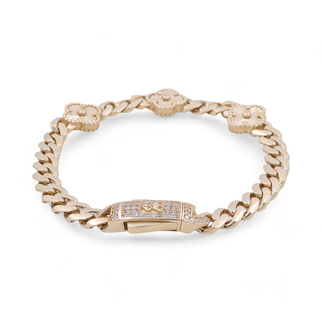 14K Yellow Gold Flower Women’s Bracelet / Size: 7.5” / CZ / Weight: 14.6 GR / COWB4CLV-1