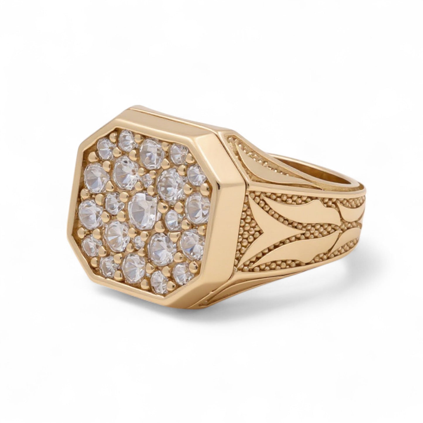 14K Yellow Gold SQ Fashion Men's Ring with White Cz / Size: 11 / Weight: 8.4 GR / DQMR4FS-1