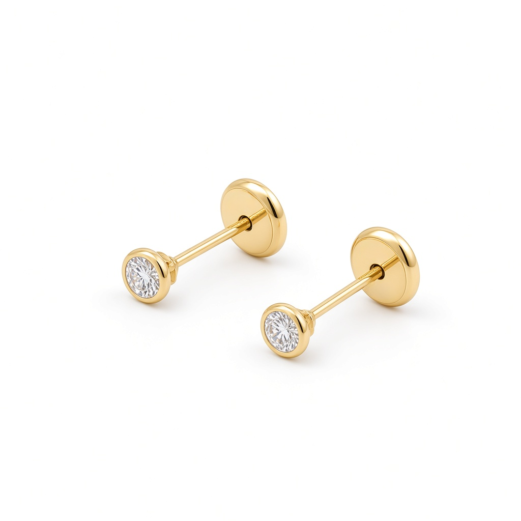 14K Yellow Gold Fashion Stud Earrings with Cz / 6-546601PS