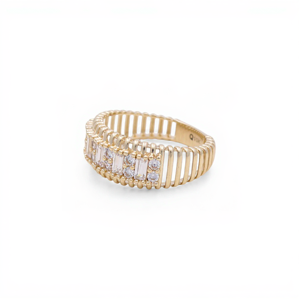 10K Yellow Gold Fashion Baguette Ring with White Stones / Size: 7.5 / Weight: 3.1 GR / CQWR0FS-14