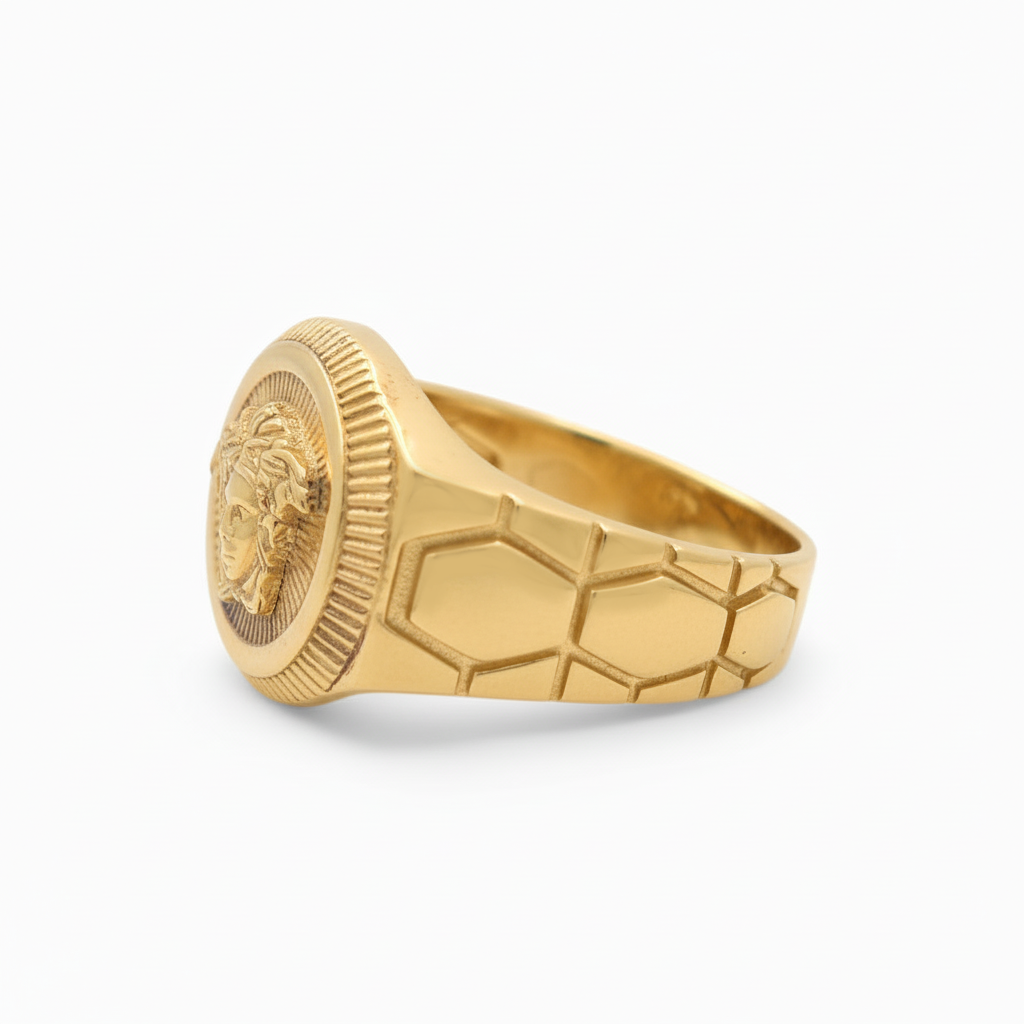 10K Yellow Gold Medusa Men's Ring with Design / Size: 11 / Weight: 8.9 GR / CCAMR0VS