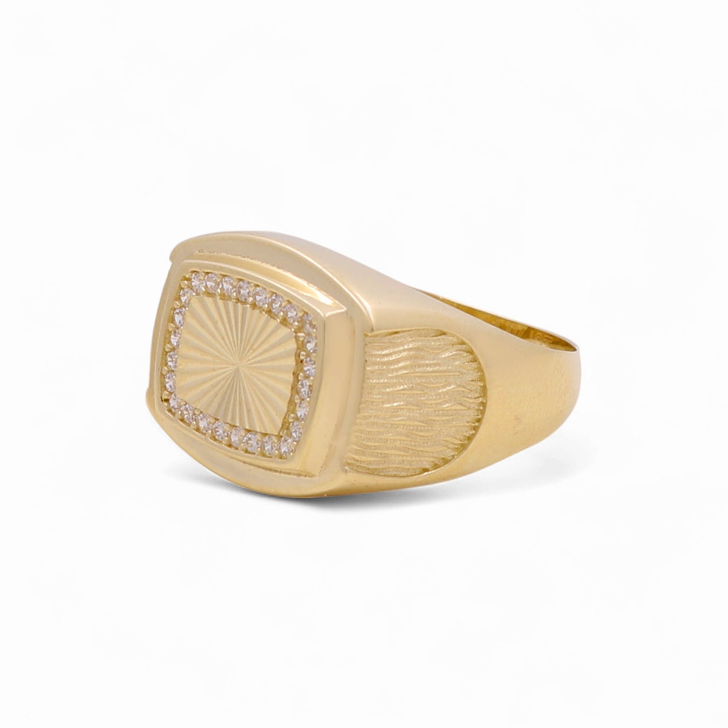 14K Yellow Gold Fashion Diamond Cut Men’s Ring with Cz / Size 11 / Weight: 6.2 GR / DOMR4FSDC
