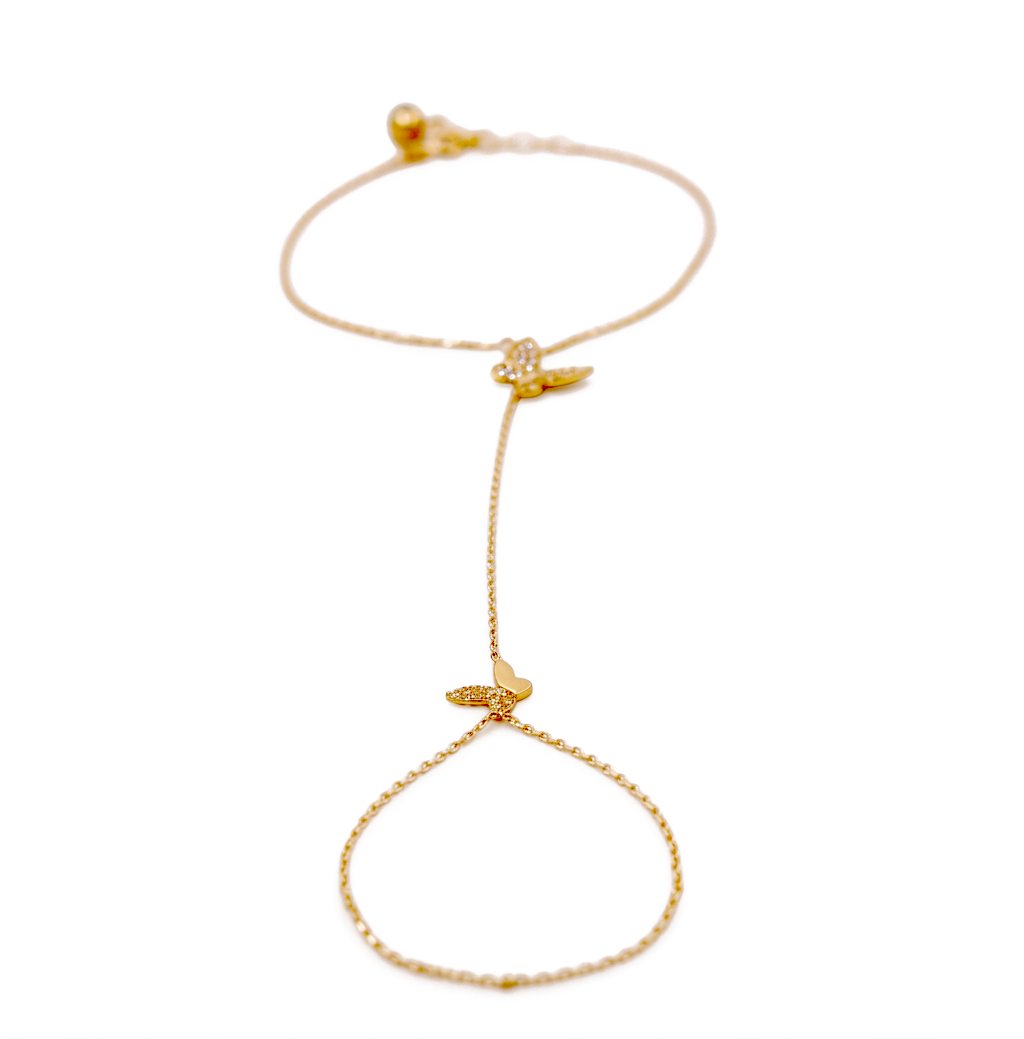 14K Yellow Gold Clon Women's Bracelet with Butterflies and Cz / Size: 7.5" / Weight: 2.5 GR / DCFWB4BT
