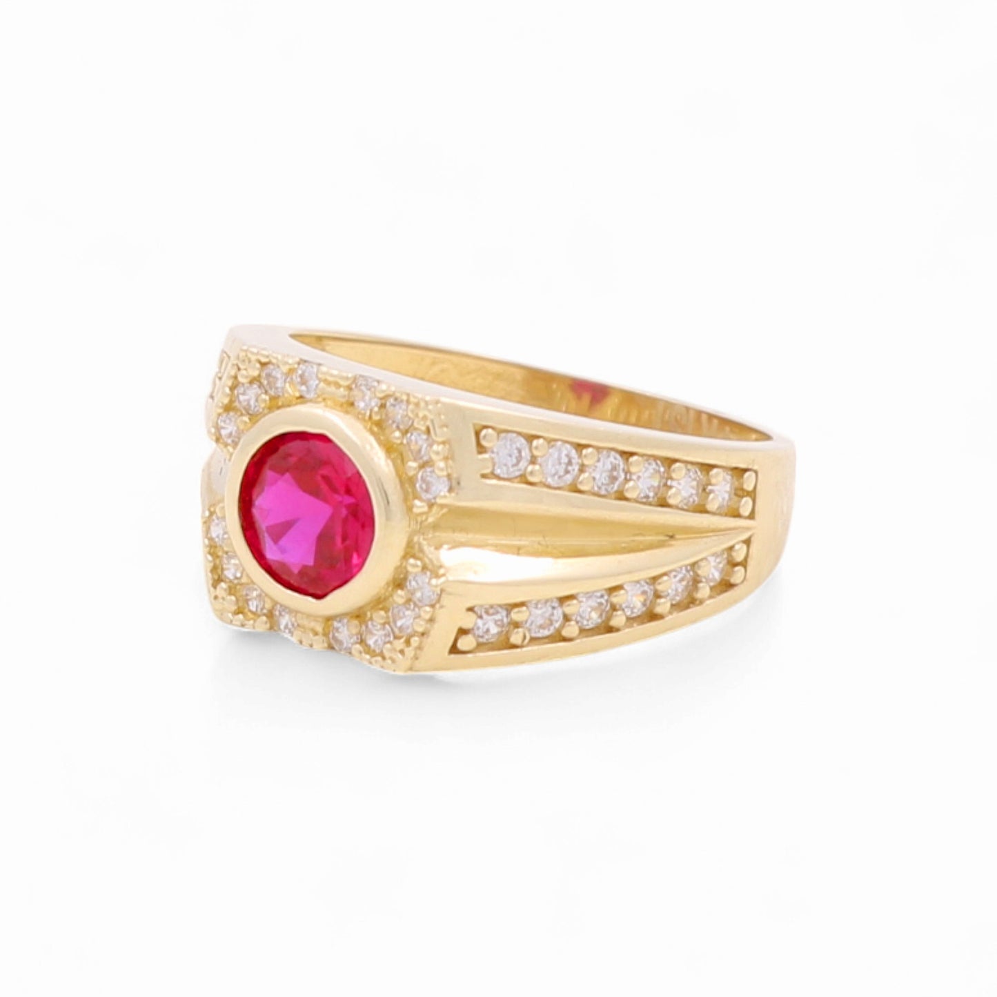 14k Round Kids Ring with Red Cz / Size 4.5 / Weight 3.3 GR / COKR4FS