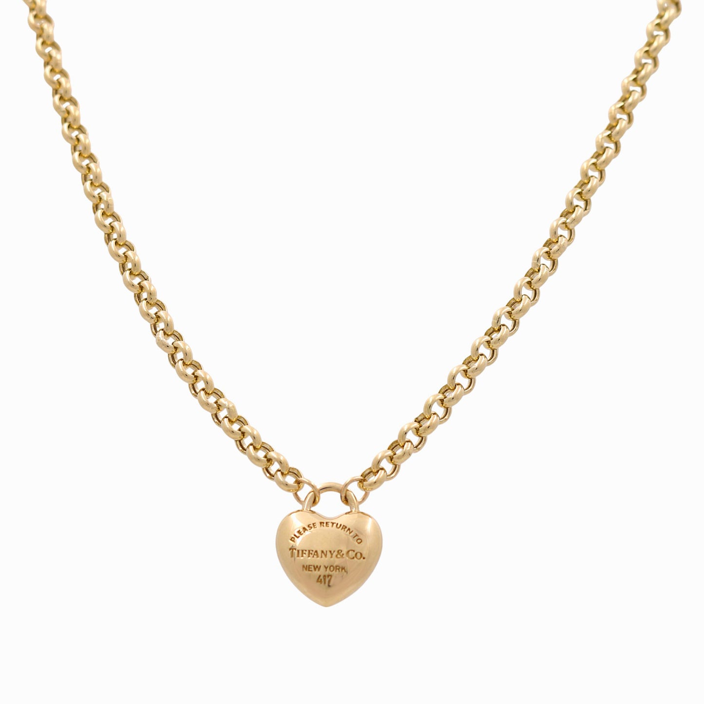 10k Yellow Gold Fashion Rolo Women's Necklace with Hanging Heart / Size: 17.5" / Weight: 17.9 GR / DQNK0FSHR-1