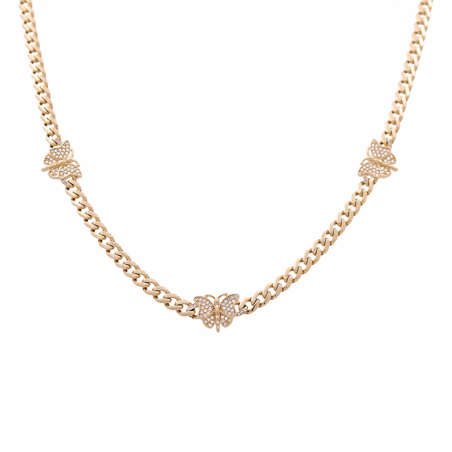 10K Yellow Gold Monaco Women's Necklace with Butterfly & Cz stone / Size: 5mm-18'' / Weight: 14.5gr / P18S-3