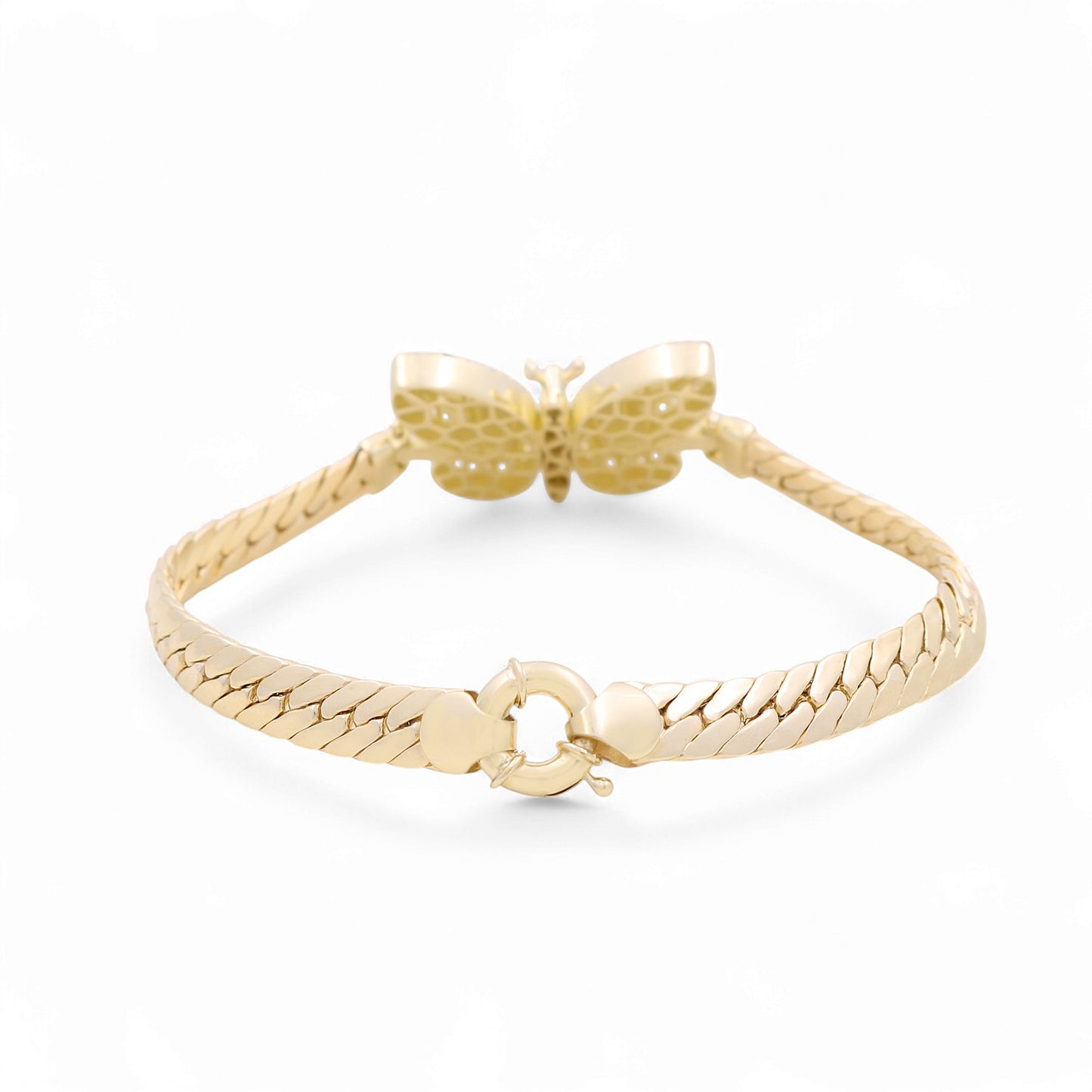 10K Yellow Gold Women's Cuban Link Bracelet W/Butterfly and Cz / Size: 7.5" / Weight: 11.9 GR / P10S-169