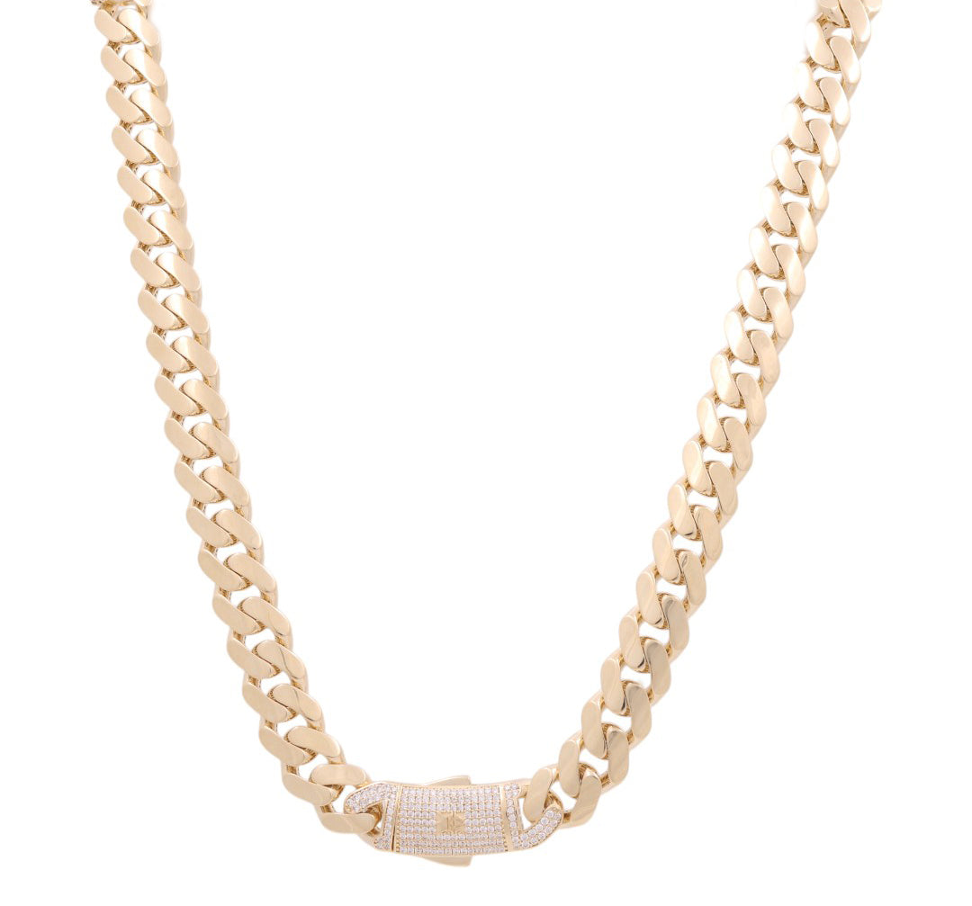 10K Yellow Gold Semisolid Monaco Chain / Size: 13mm 24" / Stone: Cz / Weight: 45.9 GR / DOCH0MON13-24
