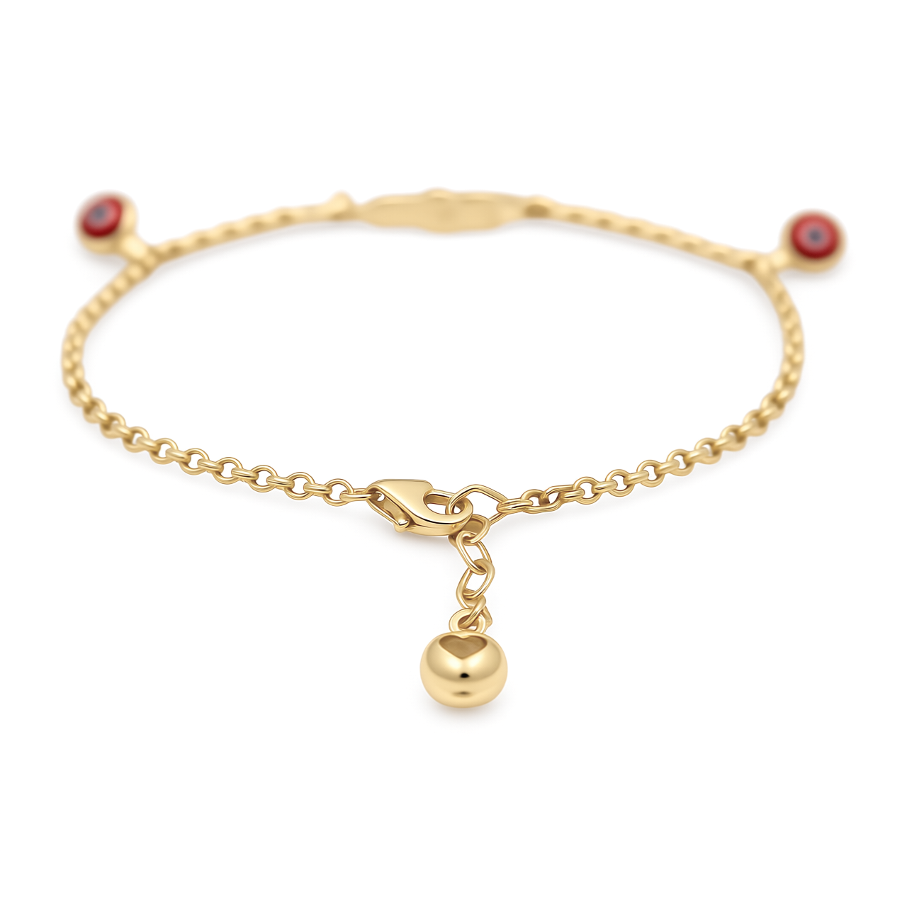 14K Yellow Gold Hand of Fatima Women's Bracelet with Red Eyes / Stone: Cz / Size: 7.5" / Weight: 2.3 GR / DOWB4RLMF