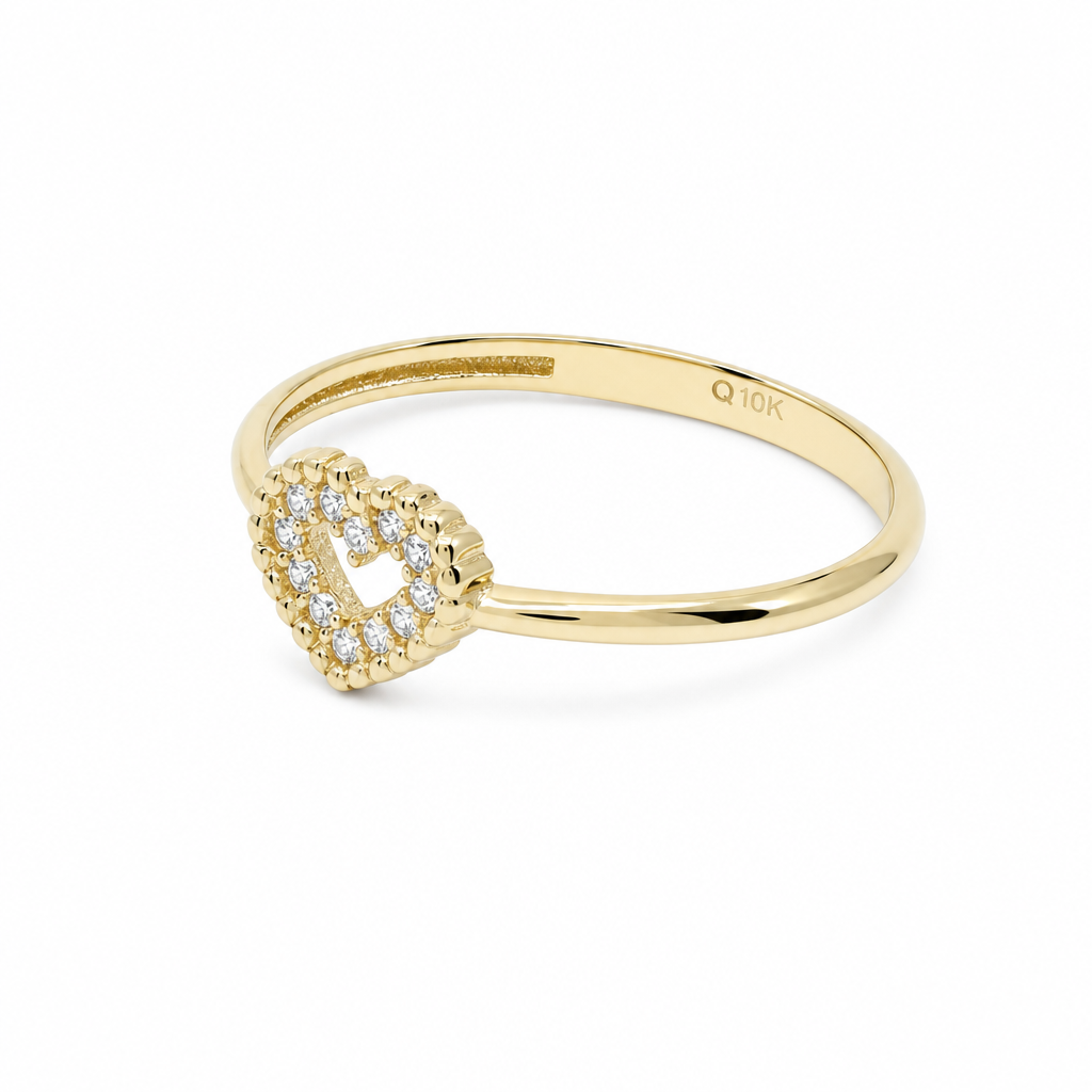 10K Yellow Gold Heart Women's Ring / Size: 7.5 / Stone: Cz / Weight: 1 GR / DQWR0HR-28