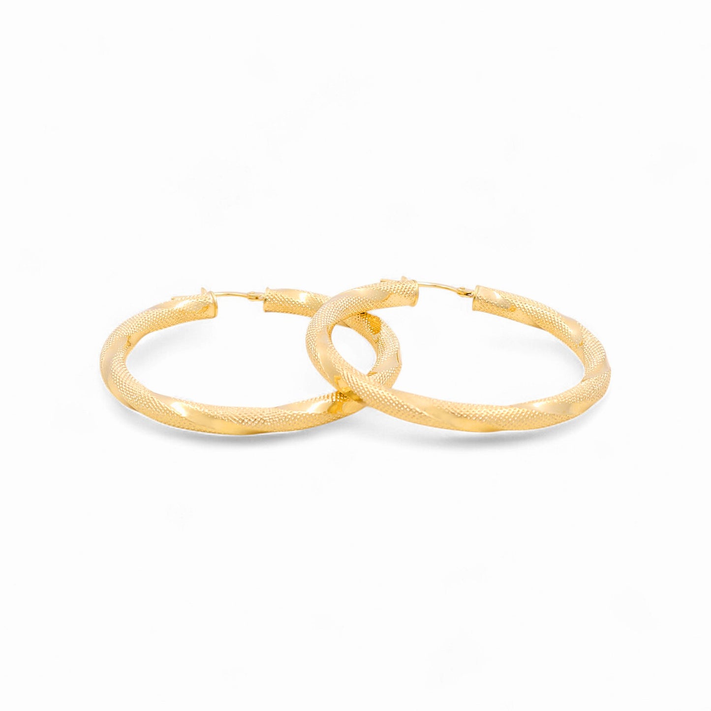 14K Yellow Gold Women's Fashion Hoops Earrings with Diamond Cut / Size: 3.5mmx35mm / Weight: 3.8 GR / 240-00399