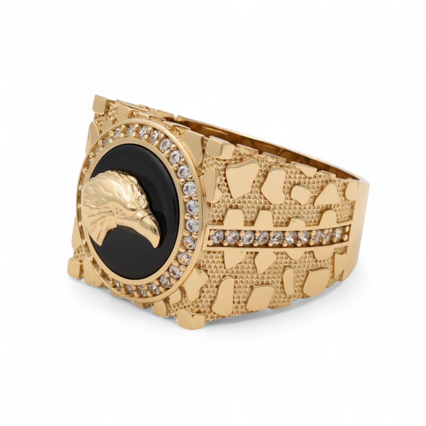 14K Yellow Gold Eagle Men's Ring with Onyx and Cz / Size: 11 / Weight: 9.1 GR / CQMR4EG