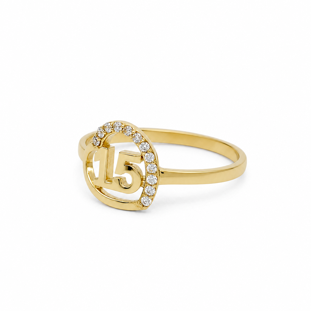 10K Yellow Gold Quinceanera Women's Ring with Heart and Cz / Size: 8 / Weight: 1.7 GR / LLBWR0HR15