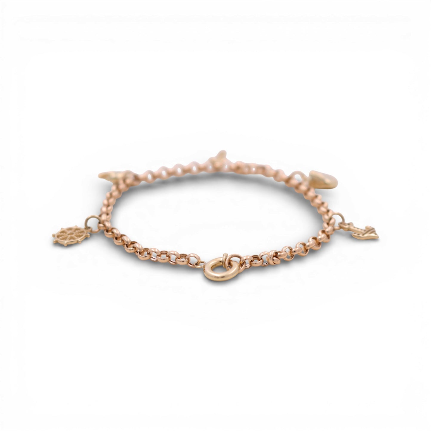 10k Yellow Gold Rolo Women's Bracelet with Hanging Charms / Size: 7.5" / Weight: 4.4 GR / DQWB0RL-2