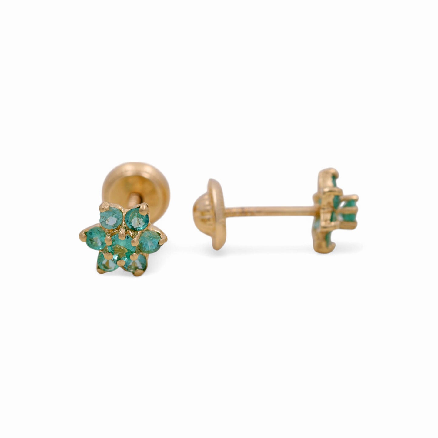 14k Yellow Gold Flower Stud Earrings with Emerald / 6-277701PNE