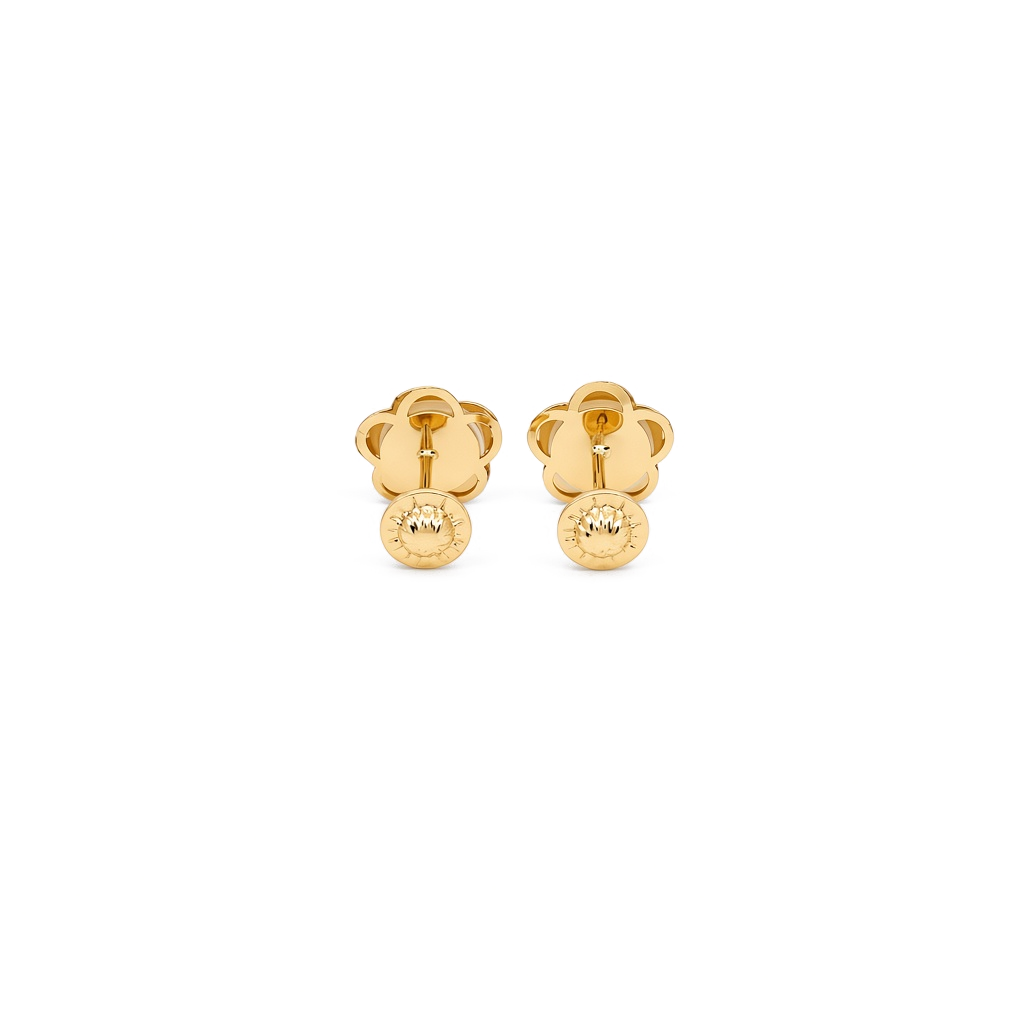 14K Yellow Gold Flower Stud Earrings with Mother of Pearl and Cz / 6-211701PN