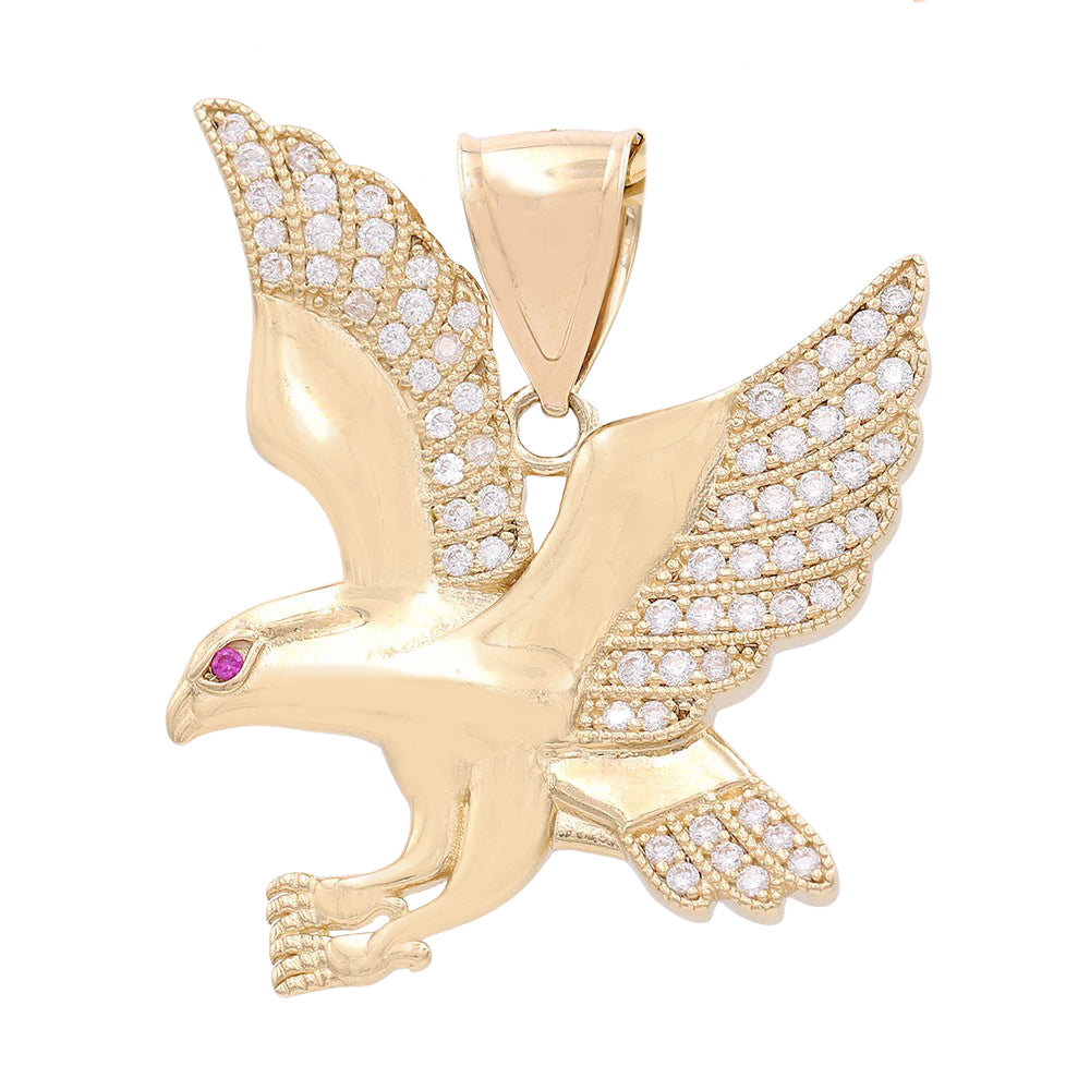 14K Yellow Gold Eagle with Cubic Zirconia Pendant