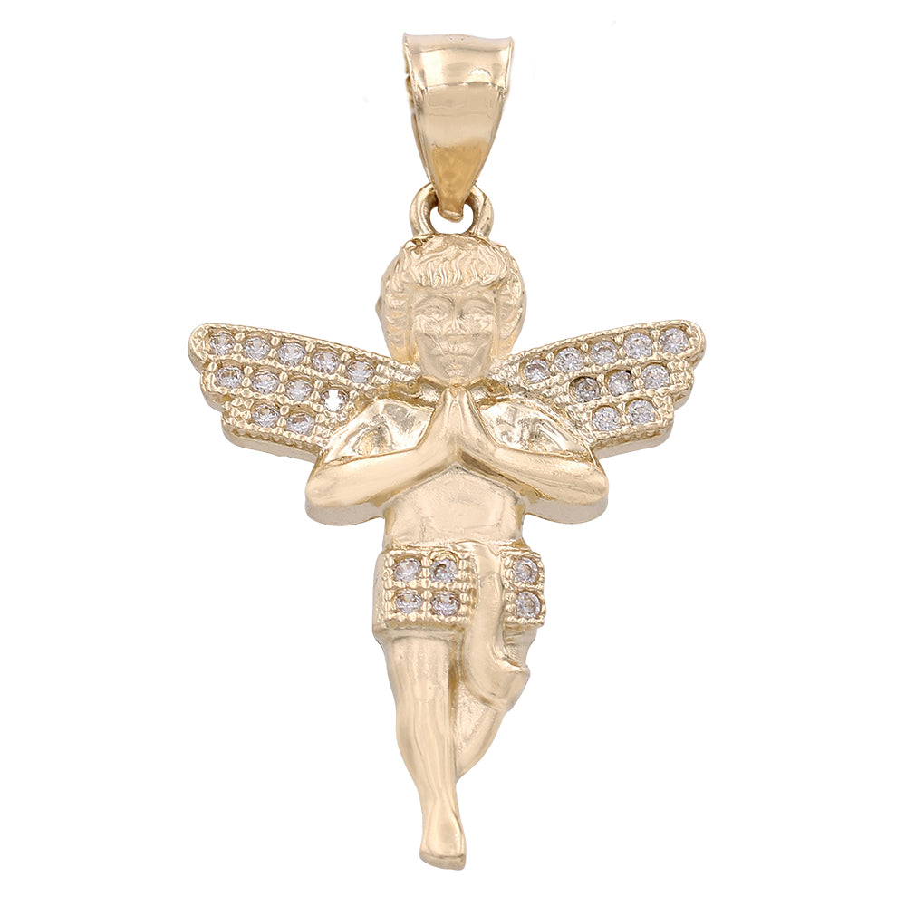 14K Yellow Gold Praying Angel Pendant with Cubic Zirconias